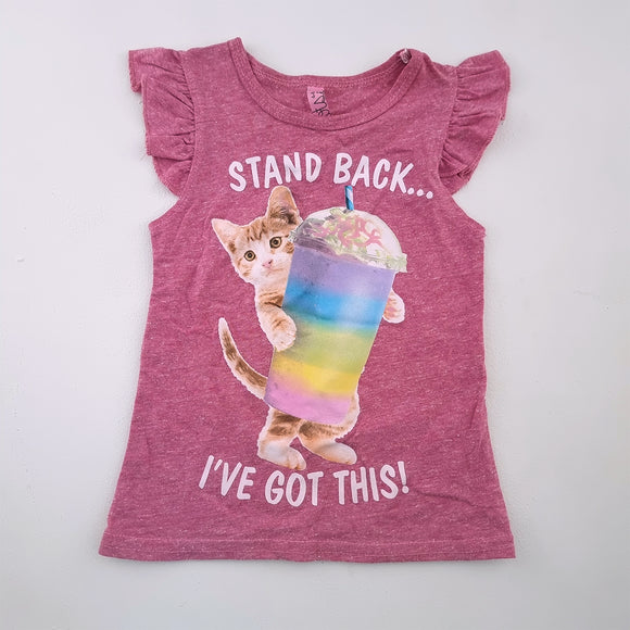 4-5Y Girls Pink Stand Back With Cat Shirt - Hots Hots