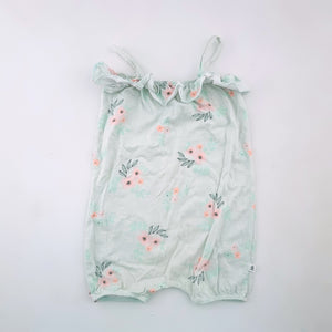 <b><span style="background-color: #FFC808"><font color="black">&nbsp;*PLAYGROUND*&nbsp;</font></span></b> 3-6M Girls Green With Flowers Romper - Woolworths