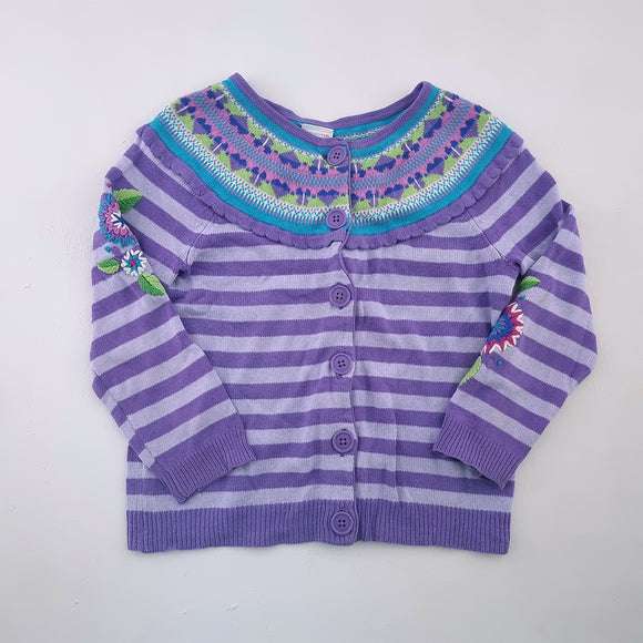 4-5y Girls Light and Dark Purple Stripes With Hearts Cardigan - Wonderkids