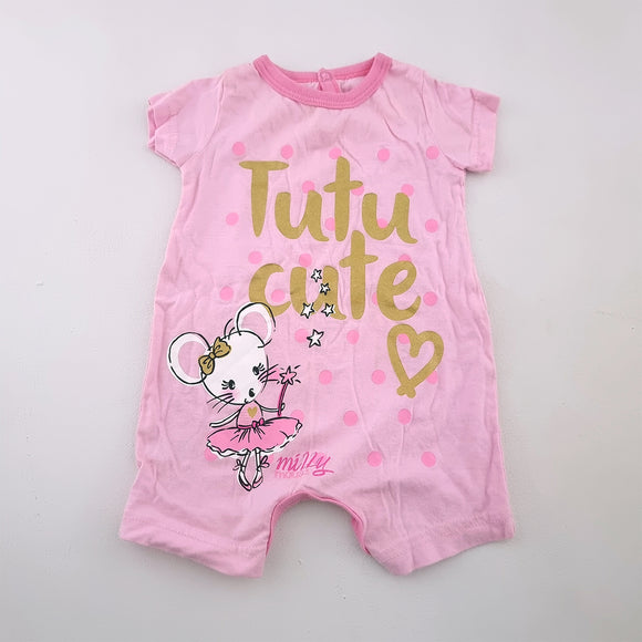 0-3M Girls Pink With Tutu Cute Romper - Woolworths