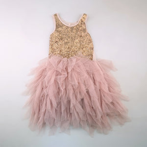 5-6Y Girls Pink With Gold Sequence Dress - Little Princess (Cotton On)