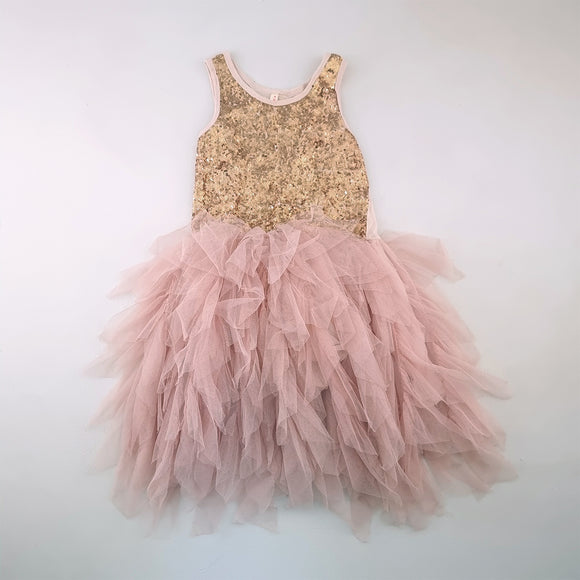 5-6Y Girls Pink With Gold Sequence Dress - Little Princess (Cotton On)