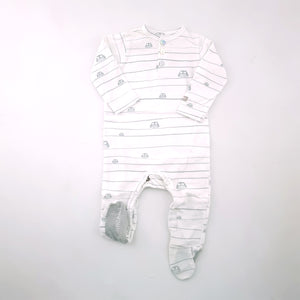 3-6M Unisex White With Blue Owls Long sleeve Onesie - Earth Child