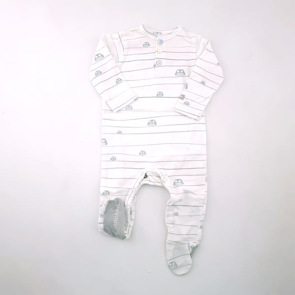 3-6M Unisex White With Blue Owls Long sleeve Onesie - Earth Child