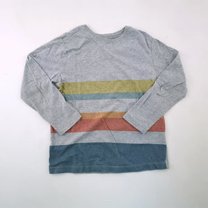 6-7Y Boys Grey with Colour Stripes Long Sleeve Shirt  - Woolworths