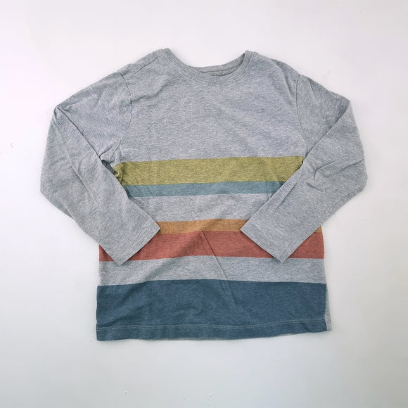 6-7Y Boys Grey with Colour Stripes Long Sleeve Shirt  - Woolworths