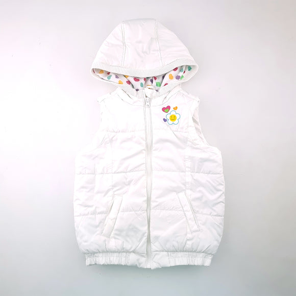 5-6Y Girls White Sleeveless Puffer Jacket Hoody with Hearts - LIB