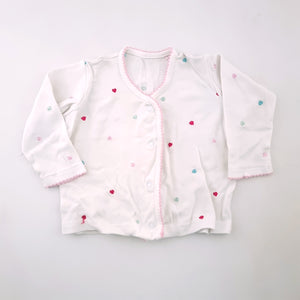 6-12M Girls White Button Top with Coloured Hearts - Woolworths