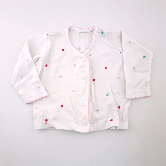 6-12M Girls White Button Top with Coloured Hearts - Woolworths