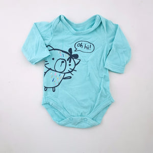Newborn Girls Turquoise Oh Hi Kitty Long Sleeve Onesie - Woolworths