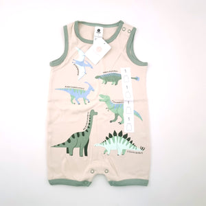 <b><span style="background-color: #ee1f44"><font color="white">&nbsp;*NEW*&nbsp;</font></span></b> 18-24M Boys Beige and green with Dinos Romper - Dymples