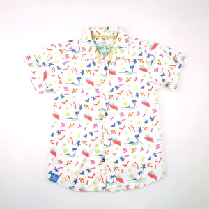 6-7Y Boys White with Palm Trees and Shapes Shirt  - TU