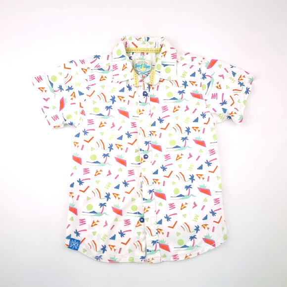 6-7Y Boys White with Palm Trees and Shapes Shirt  - TU