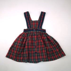 6-7y Girls Red and Green Pinafore Dress - No brand