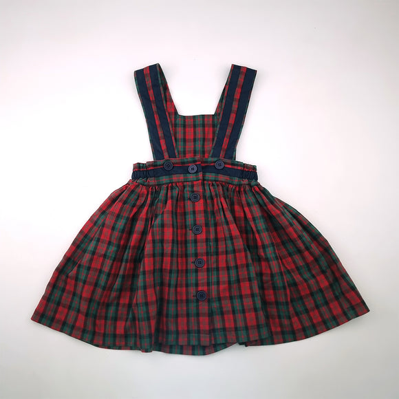 6-7y Girls Red and Green Pinafore Dress - No brand