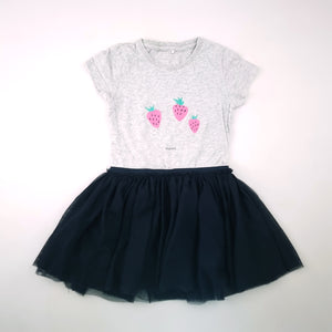 5-6Y Girls Grey With Strawberries and Mesh Dress - Name It