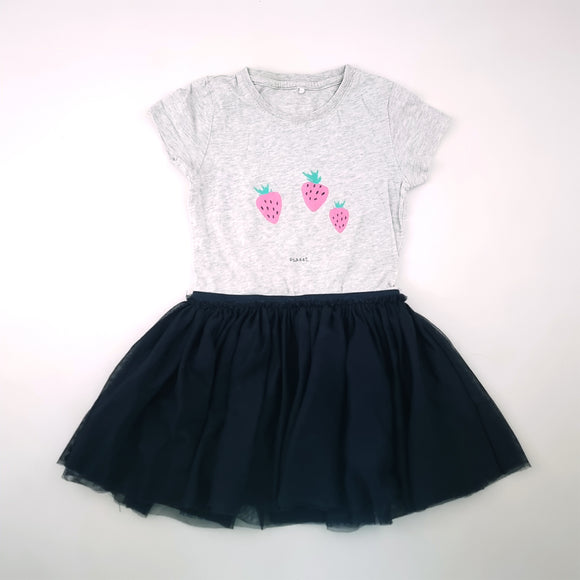 5-6Y Girls Grey With Strawberries and Mesh Dress - Name It