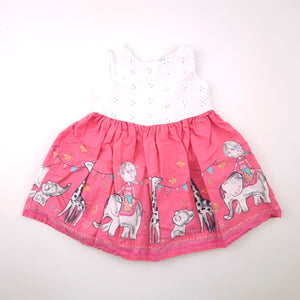 3-6M Girls White and Pink With Girl Riding Elephant Dress - Ackermans