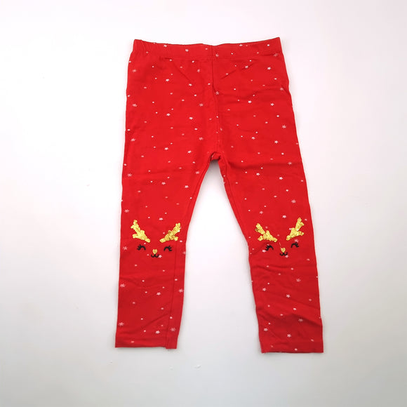 2-3y Girls Red With Start and Reindeer Sequence Legging - So Cute