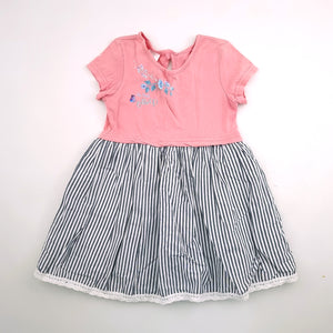 <b><span style="background-color: #FFC808"><font color="black">&nbsp;*PLAYGROUND*&nbsp;</font></span></b> 18-24M Girls Pink With White and Blue Stripes Dress - One Two Three