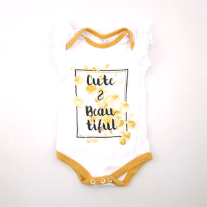 6-9M Girls White and Mustard Cute and Beautiful Onesie - Oh Baby