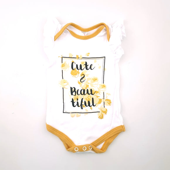 6-9M Girls White and Mustard Cute and Beautiful Onesie - Oh Baby