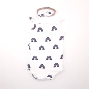 3-6M Girls White With Black Rainbows and Bow Set - Maddon and Cole