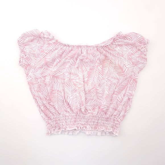 6-7Y Girls Pink and White Leaf Top- Lollipop