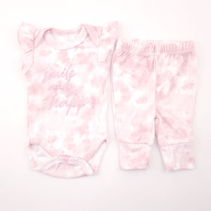 New Born Girls White and Pink Smile Body Vest and Bottoms - Cuddlesome