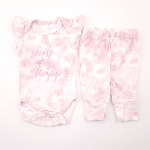New Born Girls White and Pink Smile Body Vest and Bottoms - Cuddlesome