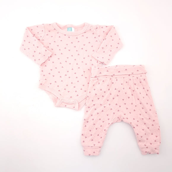 0-3M Girls Dirty Pink with Hearts Set - Ackermans