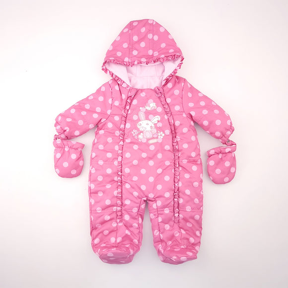 0-3M Girls Pink with Dots and Bunny Sleep Suit - Matalan