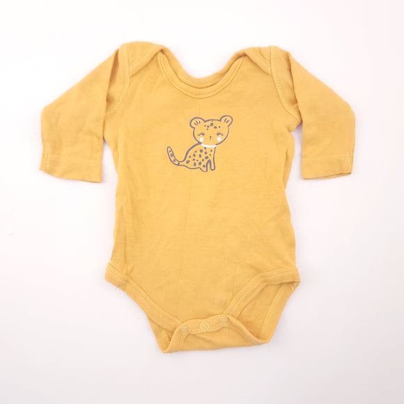 New Born Girls Mustard with Leopard Cub Baby Grow - Woolworths