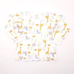 3-6M Boys White with Yellow and Mustard Animals Long Sleeve Shirt - Tiny Tots