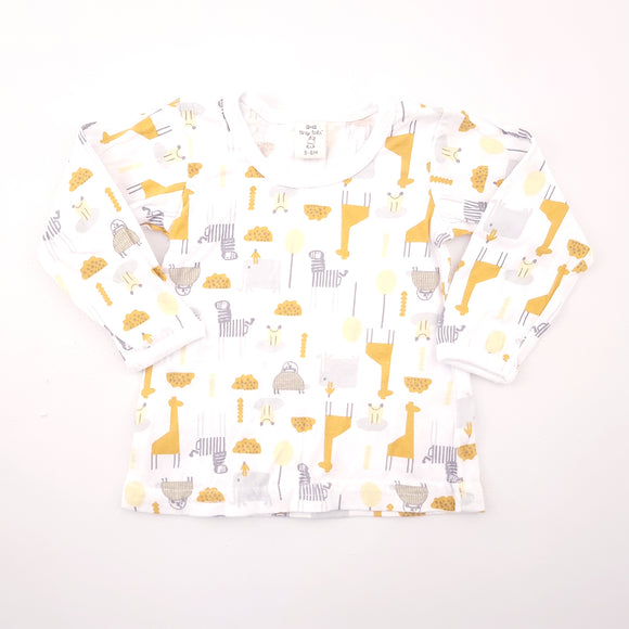 3-6M Boys White with Yellow and Mustard Animals Long Sleeve Shirt - Tiny Tots