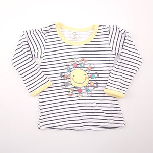 3-6M Boys White and Black Striped Smiley Long Sleeve Shirt - Tiny Tots