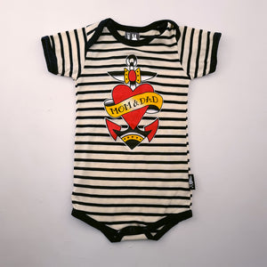 6-12M Boys Cream and Blue Striped Mom & Dad Onesie - Six Bunnies
