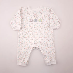 3-6M Girls White with Coloured Animals Long Sleeve Romper - Woolworths