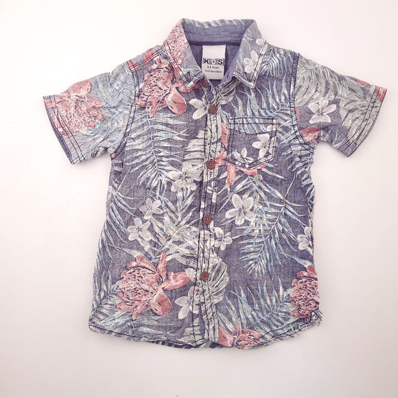 4-5Y Boys Faded Blue Floral Button Shirt - KDS
