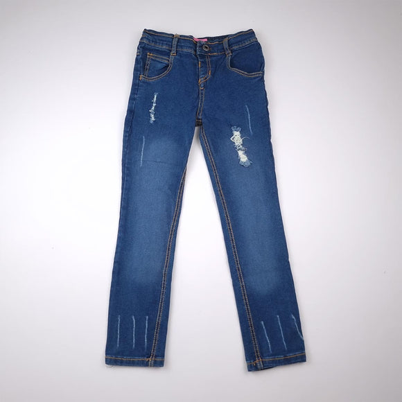 5-6Y Girls Ripped Denim Pants - Pink Apple