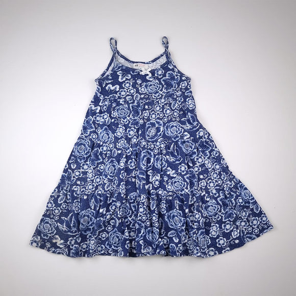 6-7Y Girls Blue With White Flower Dress - H&M