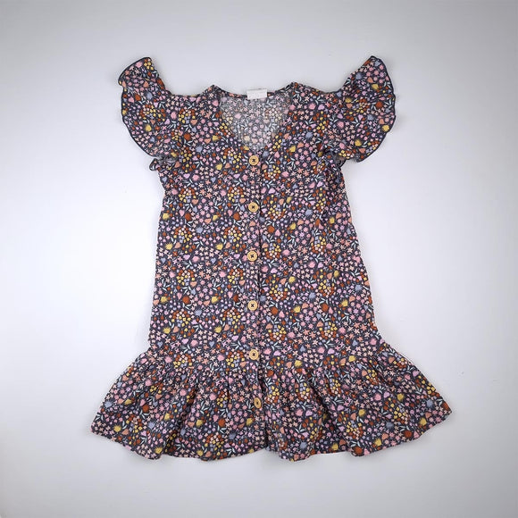 7-8Y Girls Blue With Flower Dress - Cotton On