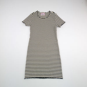 10Y Girls White With Black and Gold Stripe Dress - Pink Angel