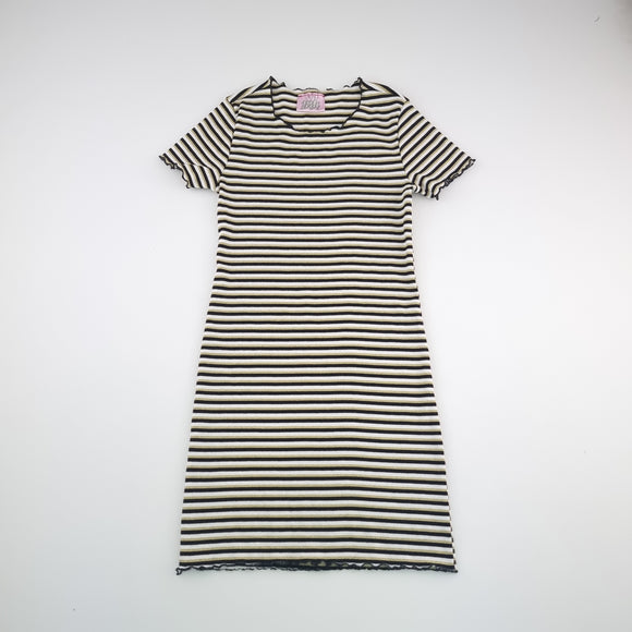 10Y Girls White With Black and Gold Stripe Dress - Pink Angel