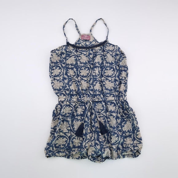 6-7 Girls Beige and Blue Pattern Jumpsuit - Mango