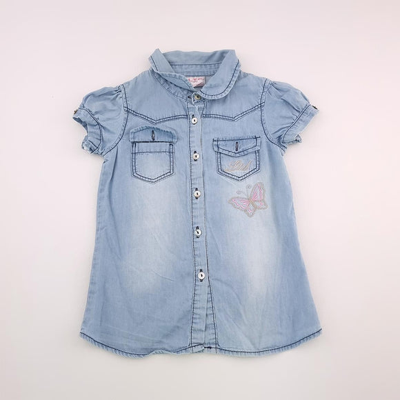 5-6Y Girls Blue Denim With Butterfly Dress - LTD