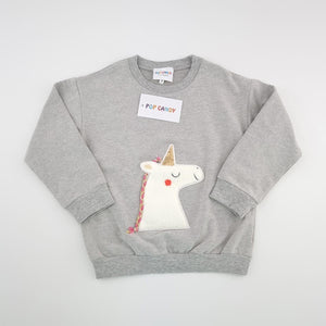 <b><span style="background-color: #ee1f44"><font color="white">&nbsp;*NEW*&nbsp;</font></span></b> 3-4Y Girls Grey With White Unicorn Top - Pop Candy