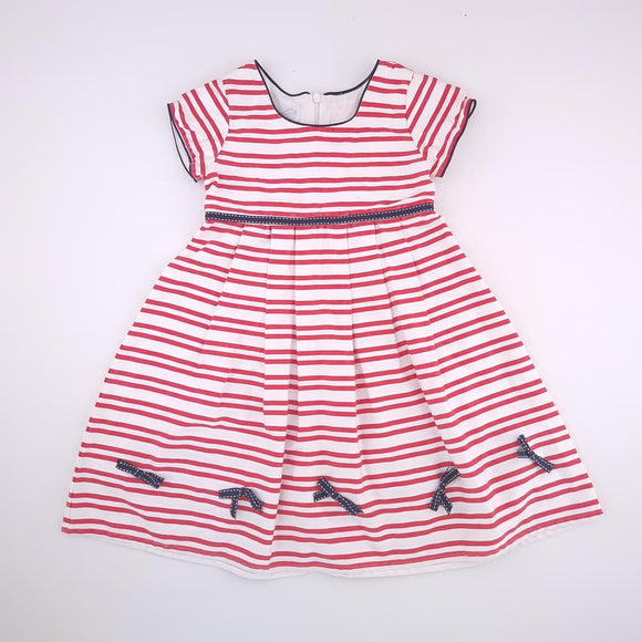 4-5Y Girls White With Red Stripes Dress - KocoBino
