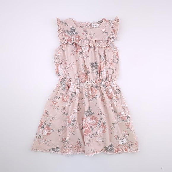 4-5Y Girls Pink With Flowers Dress - Newbie