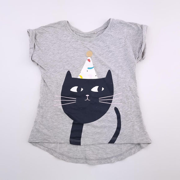 5-6Y Girls Grey With Birthday Cat Shirt - Cotton On